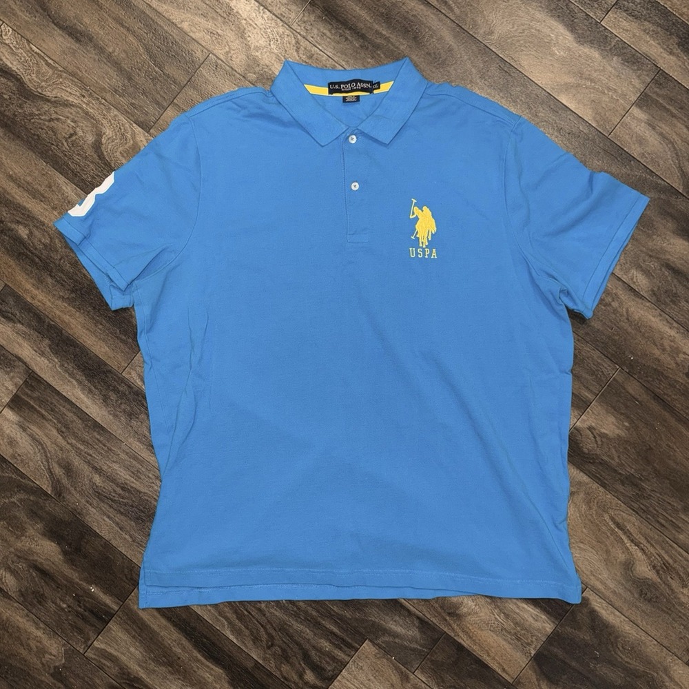 Y2K US Polo Assn Cotton Polo Shirt Pony Hit Chest Short-Sleeve Men's XXL Blue